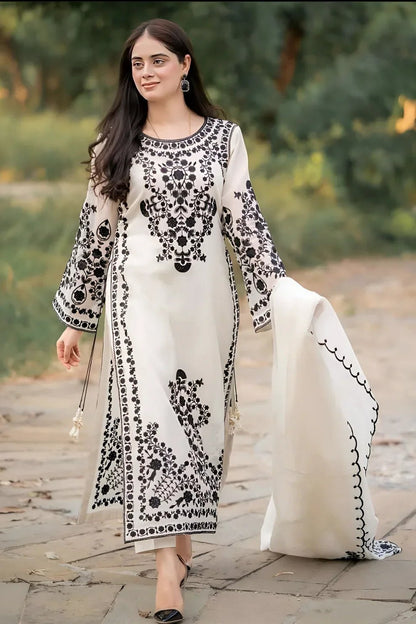 Jazmin Dhanak 3PC Embroidered With Dhanak Embroidered Shawl-105 - QQ