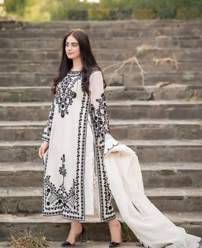 Jazmin Dhanak 3PC Embroidered With Dhanak Embroidered Shawl-105 - QQ