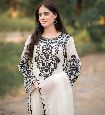 Jazmin Dhanak 3PC Embroidered With Dhanak Embroidered Shawl-105 - QQ