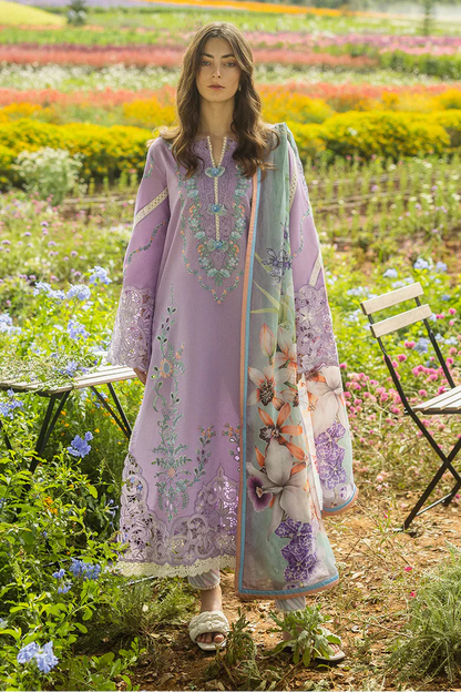 Dhanak-3PC Embroidered Shirt with Digital Printed Wool Shawl -3325 - QQ