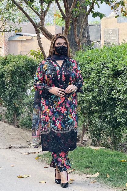 3PC KARANDI PRINTED SHIRT WITH KARANDI PRINTED DUAPTTA AND TROUSER -1707 - QQ