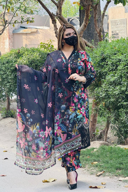 3PC KARANDI PRINTED SHIRT WITH KARANDI PRINTED DUAPTTA AND TROUSER -1707 - QQ