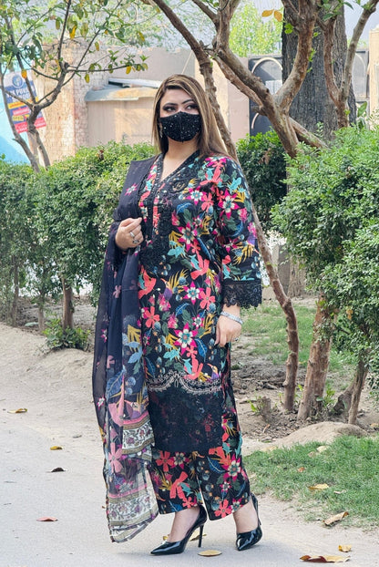 3PC KARANDI PRINTED SHIRT WITH KARANDI PRINTED DUAPTTA AND TROUSER -1707 - QQ