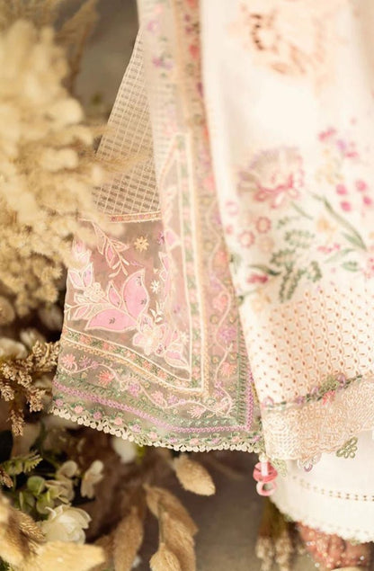 Lawn-3PC Embroidered Shirt with Organza Embroidered Dupatta-1379 - QQ