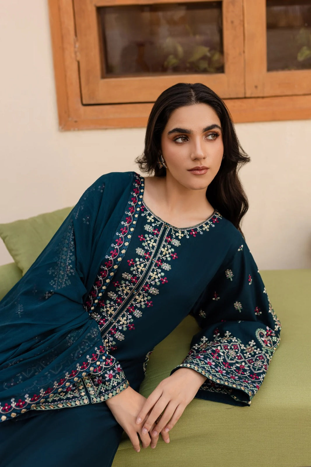 Dhanak-3PC Embroidered Shirt with Chiffon Embroidered Dupatta-3269