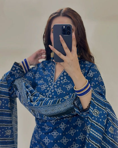KHADDAR-3PC WITH KHADDAR PRINTED SHIRT & TROUSER-932 - QQ