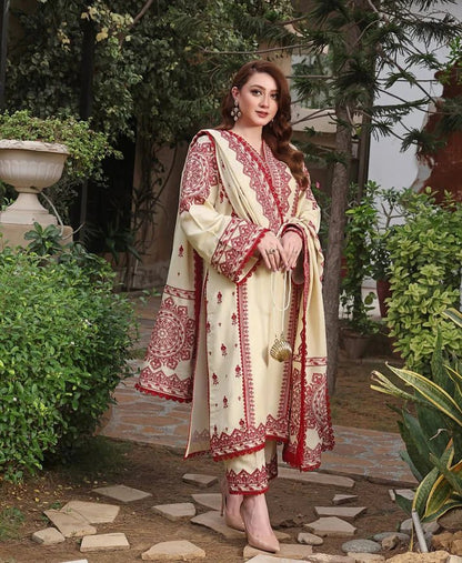 Lawn-3PC Embroidered Shirt with Cotton Net Viscose Dupatta -5140 - QQ