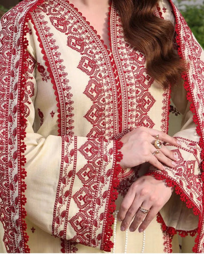 Lawn-3PC Embroidered Shirt with Cotton Net Viscose Dupatta -5140 - QQ