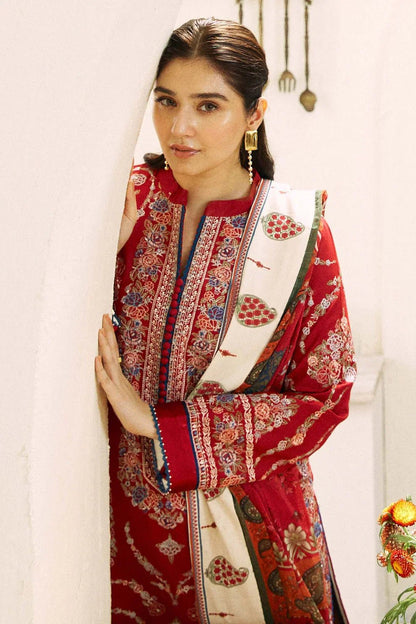 Dhanak 3PC Embroidered Shirt With Digital printed wool shawl-659 - QQ