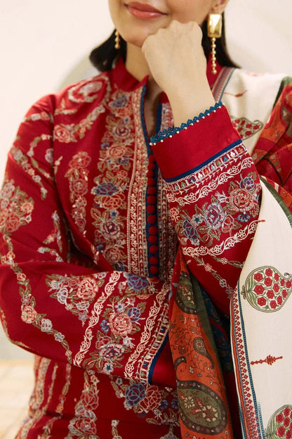 Dhanak 3PC Embroidered Shirt With Digital printed wool shawl-659 - QQ