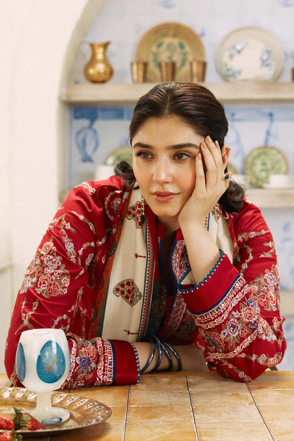 Dhanak 3PC  Embroidered Shirt With Digital printed wool shawl-659