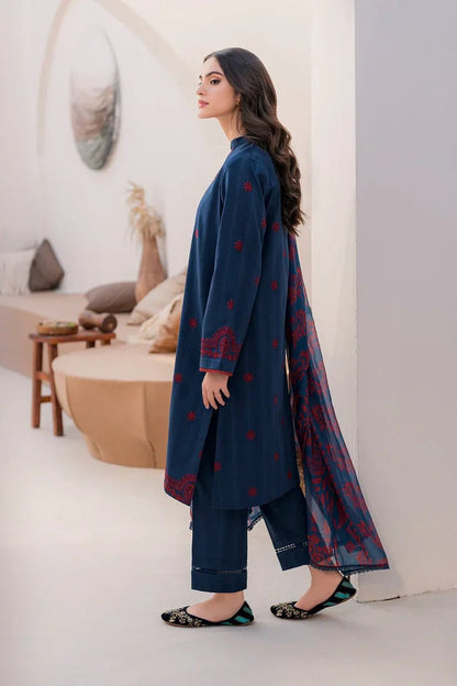 JAZMIN 3PC DHANAK EMBROIDERED SHIRT WITH DIGITAL PRINTED DUPATTA-667 - QQ