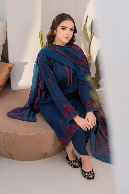 JAZMIN 3PC DHANAK EMBROIDERED SHIRT WITH DIGITAL PRINTED DUPATTA-667 - QQ