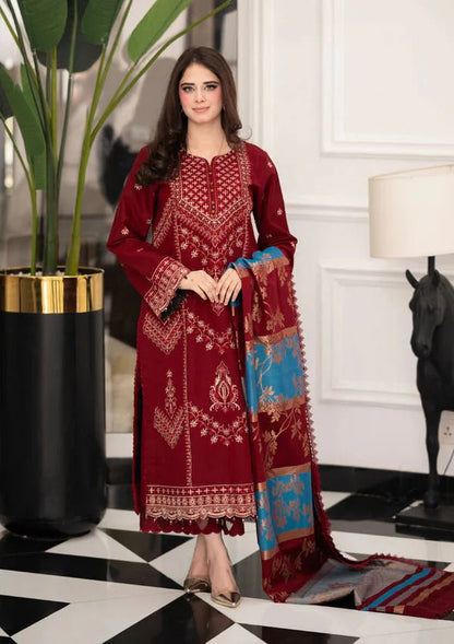 Dhanak-3PC Embroidered Shirt with Digital Printed Wool Shawl - 3527 - QQ