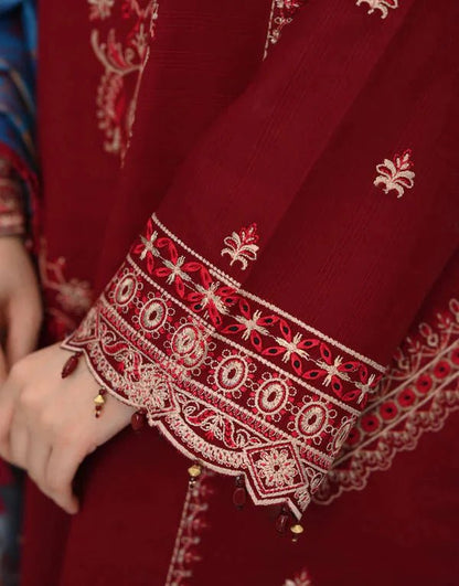 Dhanak-3PC Embroidered Shirt with Digital Printed Wool Shawl - 3527 - QQ
