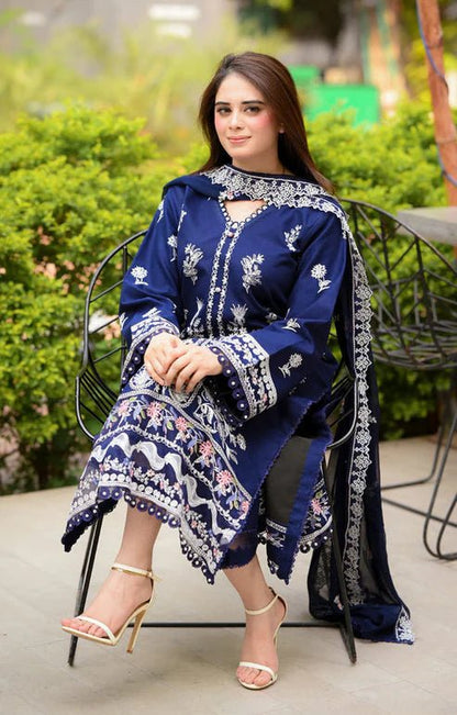 Lawn-3PC Embroidered Shirt with Chiffon Embroidered Dupatta-5061 - QQ