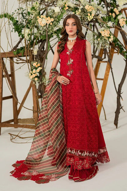 MUSHQ 3PC Chikankari Embroidered With Digital Printed Organza Dupatta-111 - QQ