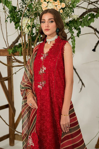 MUSHQ 3PC Chikankari Embroidered With Digital Printed Organza Dupatta-111 - QQ
