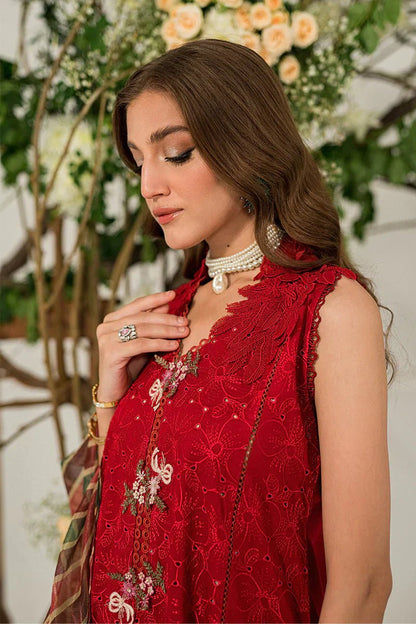 MUSHQ 3PC Chikankari Embroidered With Digital Printed Organza Dupatta-111 - QQ