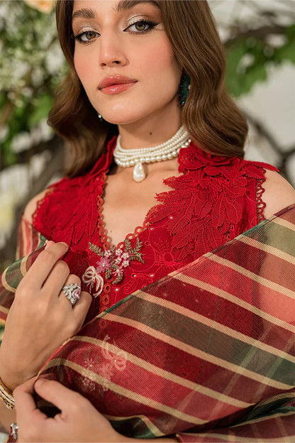 MUSHQ 3PC Chikankari Embroidered With Digital Printed Organza Dupatta-111 - QQ