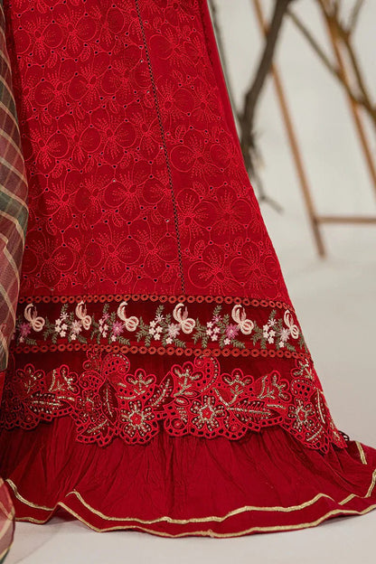 MUSHQ 3PC Chikankari Embroidered With Digital Printed Organza Dupatta-111 - QQ