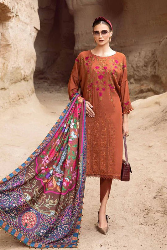 Dhanak-3PC Embroidered Shirt with Digital Printed Wool Shawl - 3462 - QQ