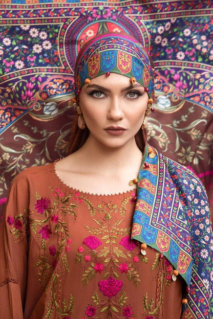 Dhanak-3PC Embroidered Shirt with Digital Printed Wool Shawl - 3462 - QQ