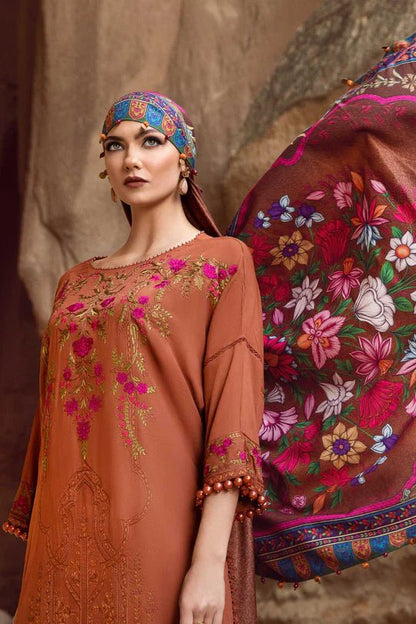 Dhanak-3PC Embroidered Shirt with Digital Printed Wool Shawl - 3462 - QQ