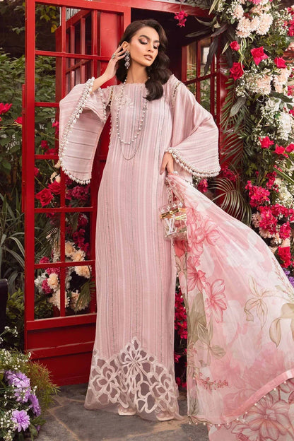 3PC-Printed Lawn Zarri Shirt With Voile Printed Dupatta-1530 - QQ