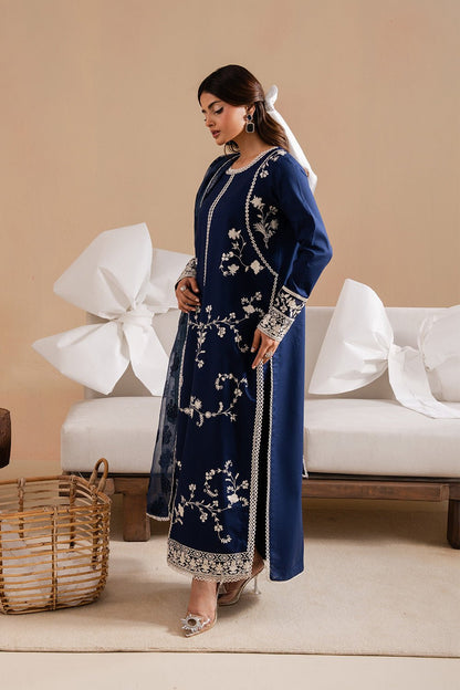 Dhanak-3PC Embroidered Shirt with Digital Printed Wool Shawl - 3367 - QQ