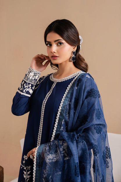 Dhanak-3PC Embroidered Shirt with Digital Printed Wool Shawl - 3367 - QQ