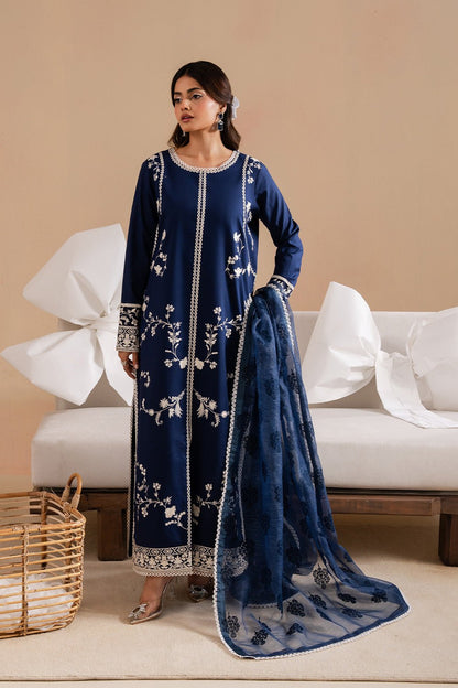 Dhanak-3PC Embroidered Shirt with Digital Printed Wool Shawl - 3367 - QQ
