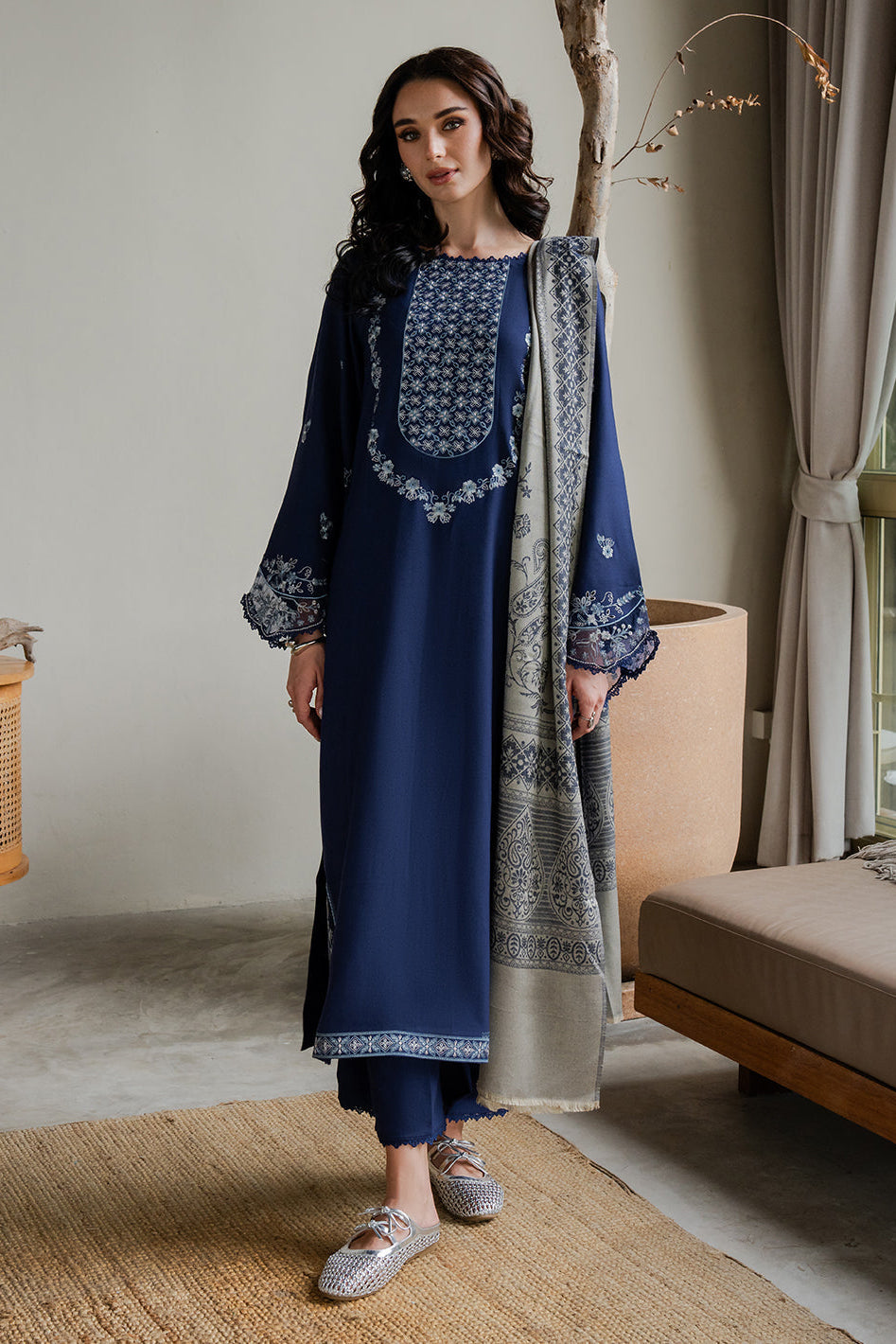 Lawn-3PC Embroidered Shirt With Digital Printed Jauqard Dupatta-5001