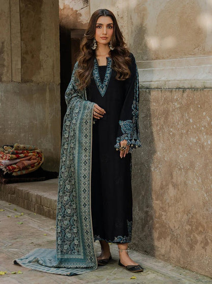 Dhanak-3PC Embroidered Shirt with Digital Printed Wool Shawl - 3552 - QQ