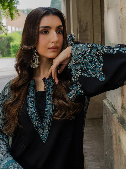 Dhanak-3PC Embroidered Shirt with Digital Printed Wool Shawl - 3552 - QQ