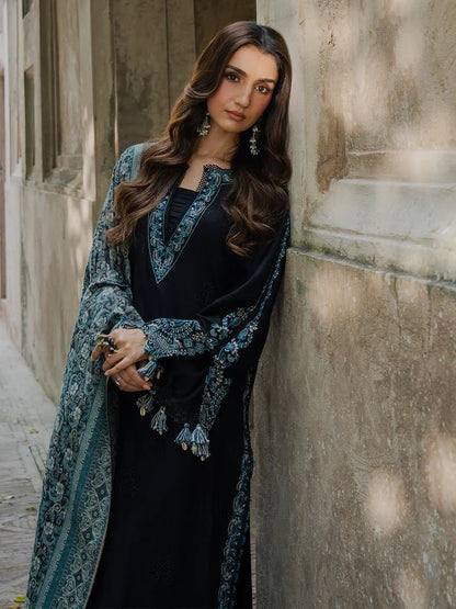 Dhanak-3PC Embroidered Shirt with Digital Printed Wool Shawl - 3552 - QQ