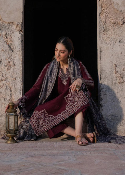 Dhanak-3PC Embroidered Shirt with Digital Printed Wool Shawl - 3537 - QQ
