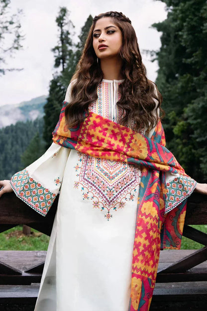 Lawn-3PC Embroidered Shirt with Digital Printed Jacquard Dupatta - 1355 - QQ