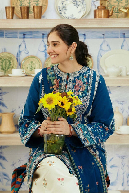 Dhanak-3PC Embroidered Shirt With Digital Printed Wool Shawl-668 - QQ