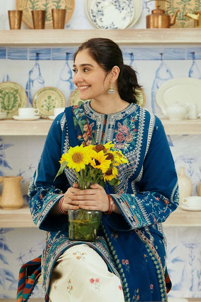 3PC Lawn Embroidered Shirt With Digital Printed Jauqard Dupatta-5033 - QQ
