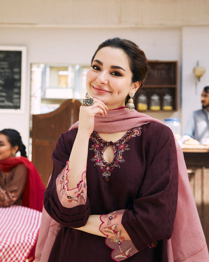 Dhanak-3PC Embroidered Shirt with Organza Embroidered Dupatta- 3420 - QQ