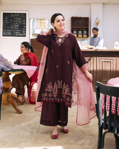 Dhanak-3PC Embroidered Shirt with Organza Embroidered Dupatta- 3420 - QQ