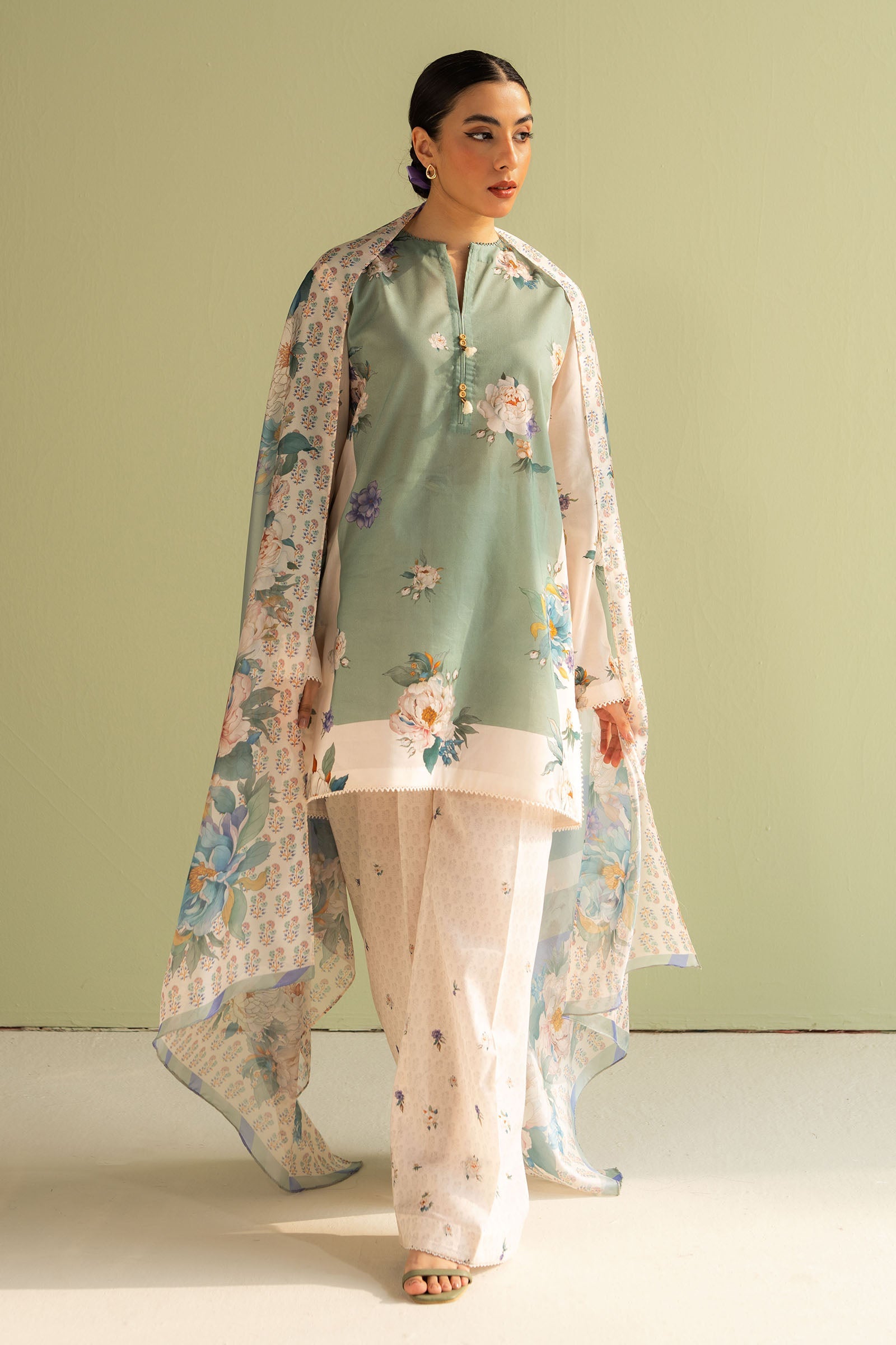 Zara ShahJahan 3PC Printed Lawn Shirt With Voile Printed Dupatta CO-496