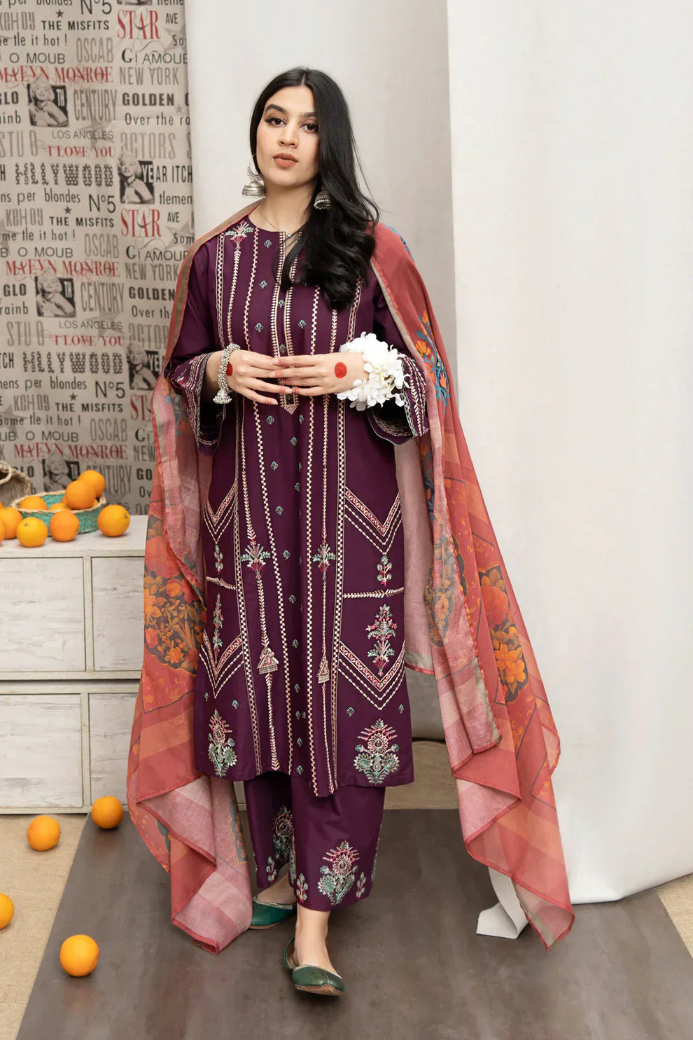 3 PC Dhanak Embroidered Suit