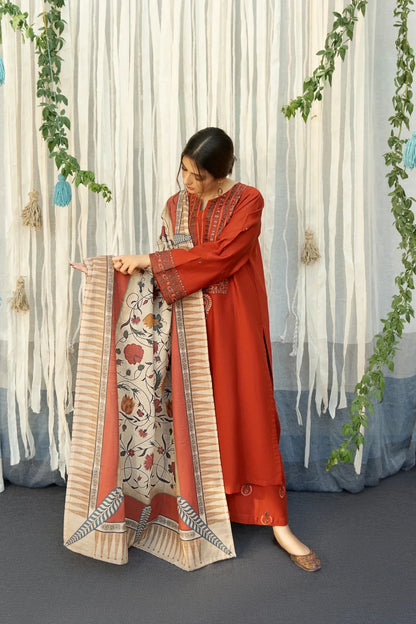 URGE 3PC Dhanak Embroidered With Digital Printed Shawl-651 - QQ