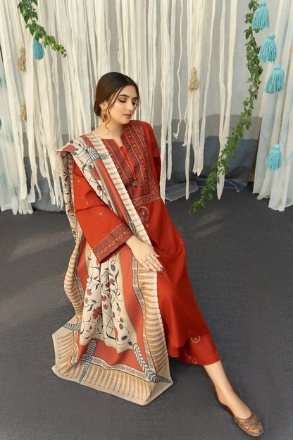 URGE 3PC Dhanak Embroidered With Digital Printed Shawl-651 - QQ