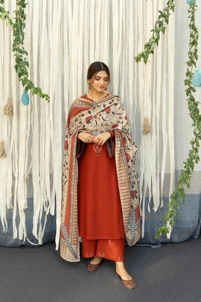 URGE 3PC Dhanak Embroidered With Digital Printed Shawl-651 - QQ