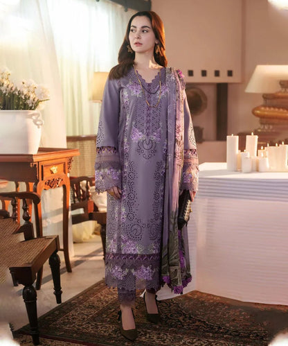 Dhanak-3PC Embroidered Shirt with Digital Printed Wool Shawl -3306 - QQ