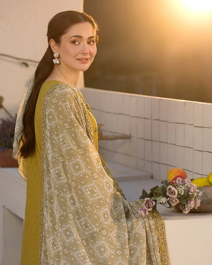Dhanak-3PC Embroidered Shirt with Digital Printed Wool Shawl - 3289 - QQ