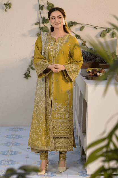 Dhanak-3PC Embroidered Shirt with Digital Printed Wool Shawl - 3289 - QQ